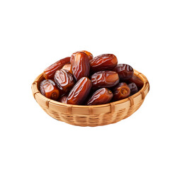Basket of ripe dates fruit on transparent background