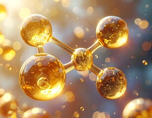 Golden Molecule Structure with Luminous Bubbles