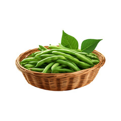 Basket of green beans vegetable on transparent background