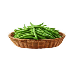 Basket of green beans on transparent background