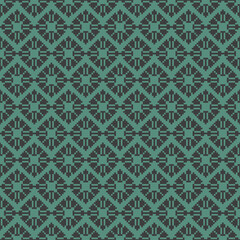 Brown-Green Tone Traditional Embroidery Art Abstract with Pixel Art Designs for Textile Print