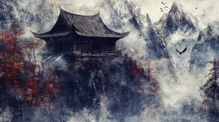 Obraz premium Misty mountaintop temple