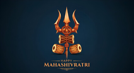 A classic trident with a minimalist design against a navy-blue background, showcasing simplicity and elegance for Mahashivratri