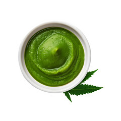 Neem paste white ceramic bowl with neem leaf on transparent background