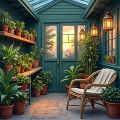 Fototapeta premium Cozy terrace garden at night with warm lights, romantic and stylish outdoor design.