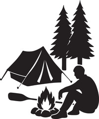 Camping Silhouette – Tent and Fire Outdoor Adventure Vector