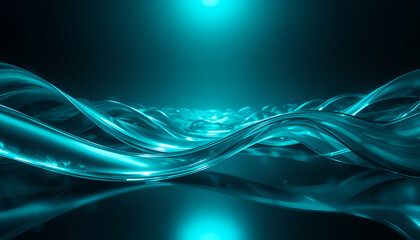 Fototapeta premium Abstract turquoise waves with light rays in a dark background, 3d rendering