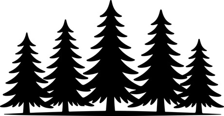 Striking Black Silhouette Vector Illustration of Evergreen Trees Forest Scene © rs_studios