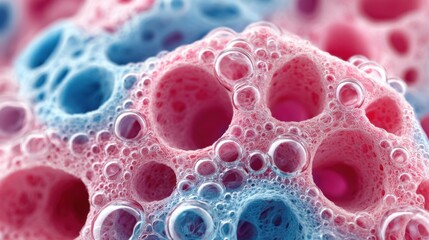 Colorful Foam Structure With Bubbles in a Close-Up View Showing Intricate Patterns and Textures