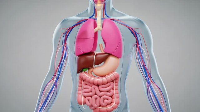Human Thorax and Abdomen Organs 3D Anatomy | Respiratory, Digestive, and Circulatory Systems Visualization
