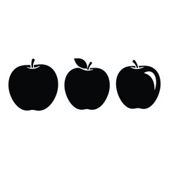 Three simple black apple silhouettes representing fruit and healthy eating concepts silhouette