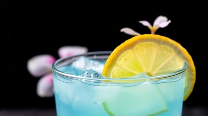 Refreshing blue cocktail with a lemon slice makes you want to celebrate summer with friends, perfect for poolside parties and happy hour vibes