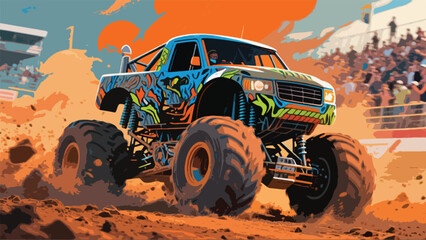 Off-Road Monster Truck Illustrator Artwork Banner Background Design Template  © art88