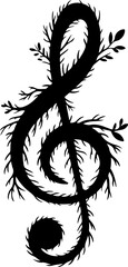 Obraz premium Elegant treble clef silhouette with an organic, rustic branch texture, a striking black vector music symbol