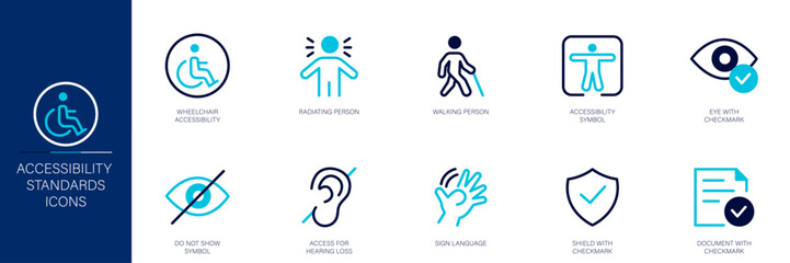 Accessibility Standards Blue Colored Outline Icon Set