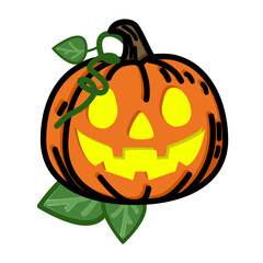 Front-Facing Pumpkin With Leaf And Smile