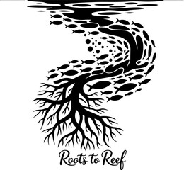 Roots to Reef A Stunning Silhouette Illustration of Aquatic Life and Natural Systems