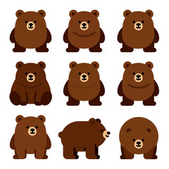 Cute Cartoon Bears in Various Poses, Happy Expressions