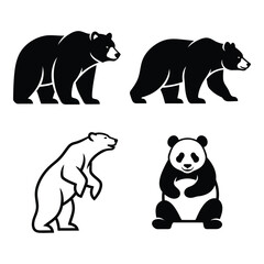 Set of diverse bear silhouettes featuring grizzly panda and polar bear designs for various creative applications silhouette