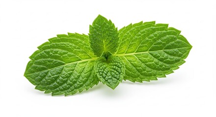 Fresh Green Mint Leaves Isolated on White Background.