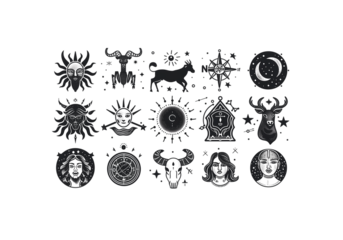 set of zodiac signs line art minimal astrology icons, modern aes