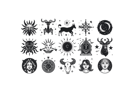 set of zodiac signs line art minimal astrology icons, modern aes