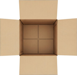 Top View of an Open Cardboard Box with Inner Dividers on a White Background