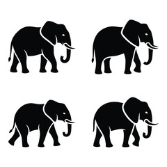 Four silhouetted elephants facing different directions graphic design element wildlife animal mammal silhouette