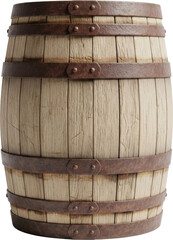 Rustic Wooden Barrel with Rusty Metal Bands, Close up Detail