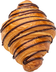 Delicious Chocolate Drizzled Croissant on White Background