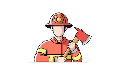 Heroic Firefighter Illustration Ready for Action, Showcasing Safety and Bravery for Emergency Services and Educational Materials