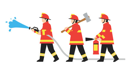 Illustrated Firefighters in Action Demonstrating Emergency Response and Safety Procedures for Educational and Awareness Campaigns