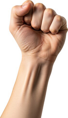 Close up of a Human Hand Clenched into a Powerful Fist Against White