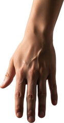 Close up of an Adult Human Hand with Visible Veins on White Background