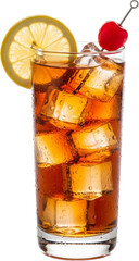 Refreshing Iced Tea with Lemon Slice, Ice Cubes, and Cherry Garnish