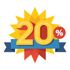 20 Percent Off Number Banner Icon – Special Discount Vector Tag for Sales Promotion