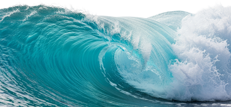 Dynamic Ocean Wave Cresting with Clear Blue Water and Foam