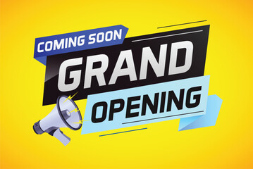 coming soon grand opening word concept vector illustration with megaphone and 3d, web, mobile app, poster, banner, flyer, background, gift card, coupon, label, wallpaper
