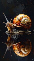 Snail reflection on a dark surface