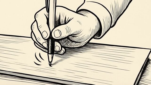 success researchers opportunity assessment concept. Hand holding a pen, drawing on a surface, vintage style illustration.