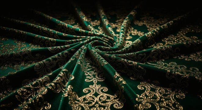 Flowing Emerald Green Velvet Gold Filigree Luxury - Powered by Adobe