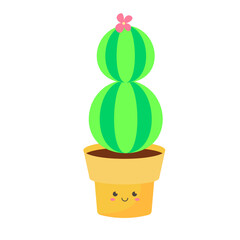Cute Cartoon Cactus Plant in Smiling Pot