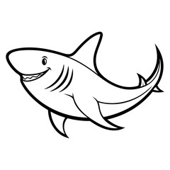 Smiling cartoon shark with sharp teeth and fins animal fish