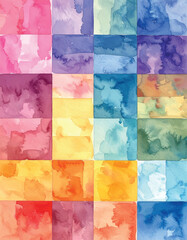 Colorful watercolor stripes form a checkered pattern