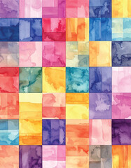 Colorful watercolor stripes form a checkered pattern