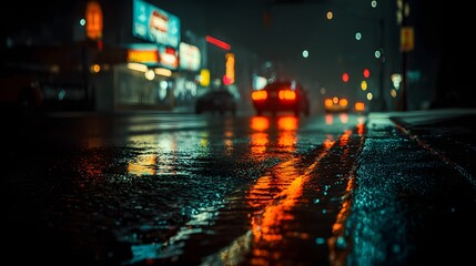 Photo of a Rainy Street at Night: