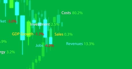 Animation of graph processing business, financial and economic data on transparent background - Powered by Adobe