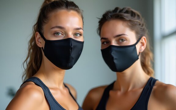 Two fitness females wearing face masks. High quality - Powered by Adobe