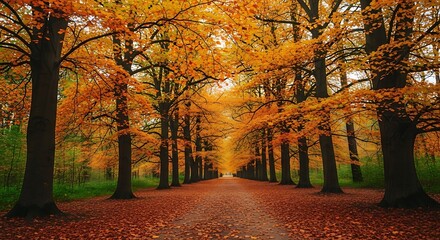 Fototapeta premium Autumnal Path Through Golden Forest.