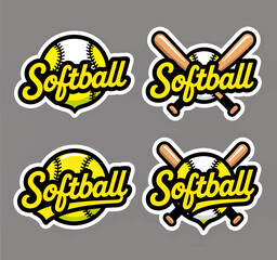 Vibrant Softball Logos with Yellow Balls and Bats